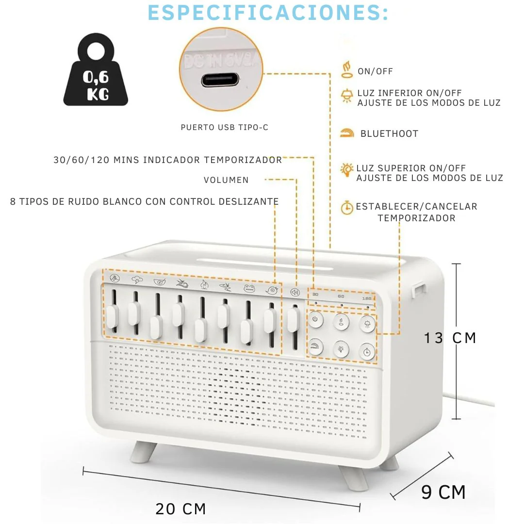 Humidificador con Altavoz de Ruido Blanco